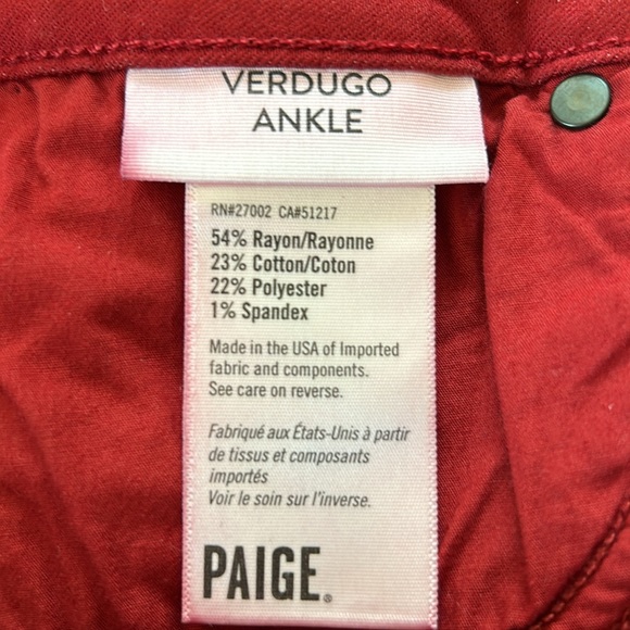 PAIGE Verdugo Ankle Jeans in Maroon Rose (Red) Sz 26 with MEASUREMENTS! - Picture 7 of 14